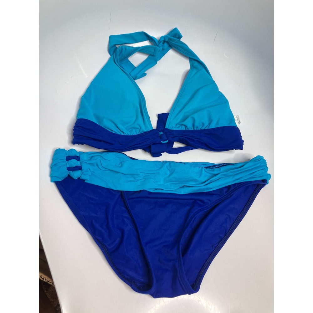 Lauren Ralph Lauren Bikini Women 8/10 Blue Excellent Colorblock Halter Two Piece